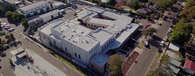 An aerial view of the exterior of the Phillip Island Community Hospital
