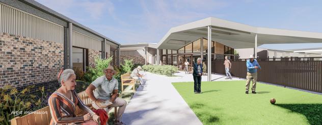 Older people relaxing and socialising in a sunlit green space