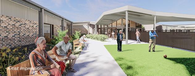 Older people relaxing and socialising in a sunlit green space