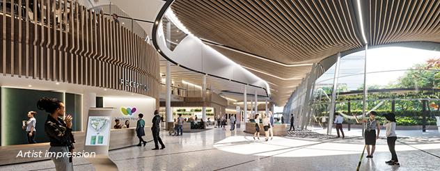 artist impression of interior facade with distinctive wooden beams