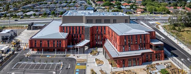 Aerial view of large modern building