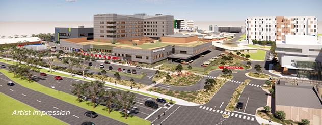 Artist impression of aerial view of large modern building