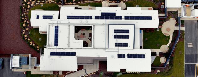 Aerial view of white and black building