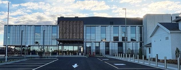 Entrance to a large modern hospital