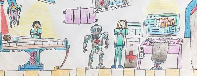 Children's artwork depicting Ballarat Base Hospital