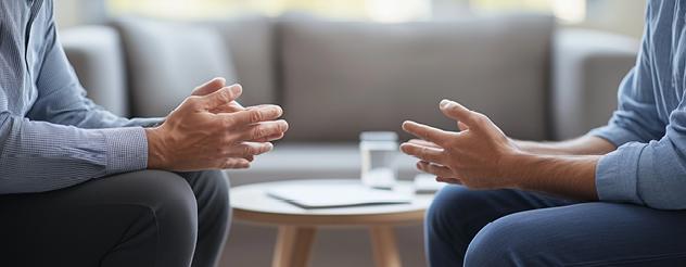 Two people sitting opposite each other in a conversation